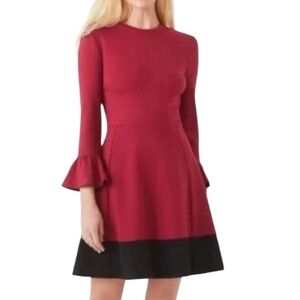 Kate Spade Color-Block Bell Sleeve Ponte Dress, Cranberry, NWOT, Size XS